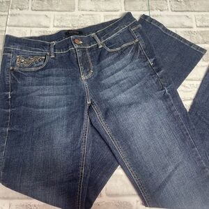 White House Black Market Dark Blue Boot Cut Jeans.Size 6R. 33” inseam. Preowned